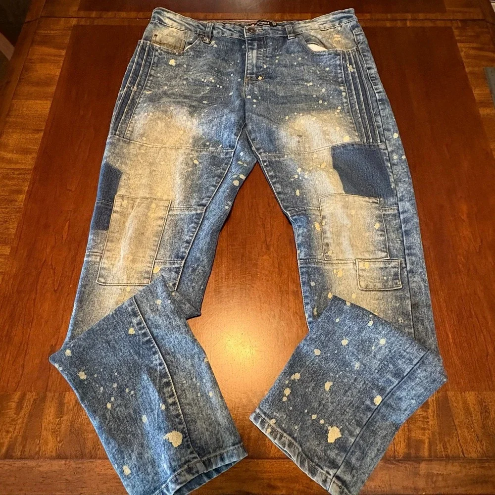 Southpole Patchwork Paint Splatter Denim Jeans Y2K Streetwear 36X32